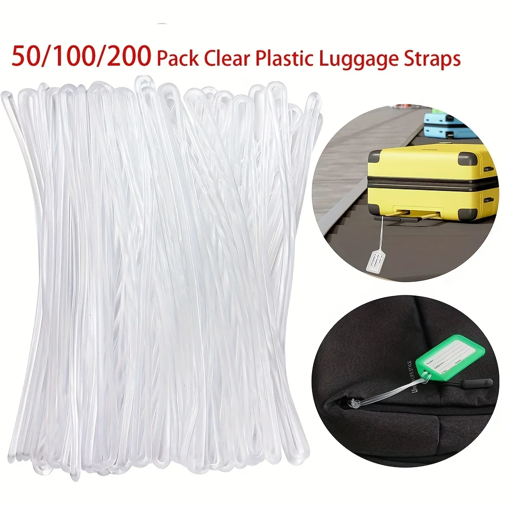 50/100/200 Pack Clear Plastic Luggage Straps, Worm Loops for Luggage Tags, Plastic Name Tag Loop for Cards ID, 6 inch