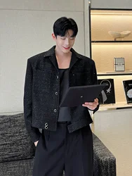 Retro Luxury Men's Jacket with Shawl Collar Sequin Street Style Youth Trend Autumn Collection Thickened Long Sleeve Outerwear