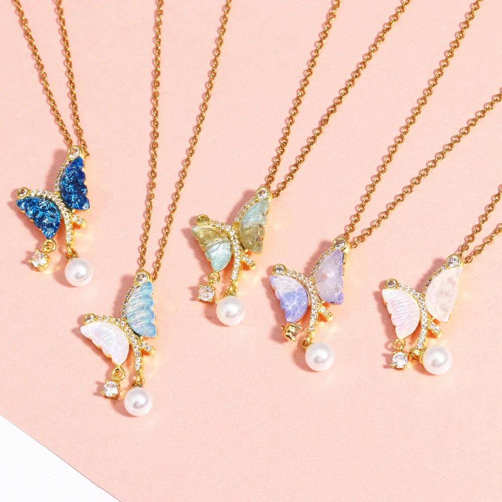 الفاخرة الزركون عقد بحلية متدلية على شكل فراشة قلادة الفولاذ المقاوم للصدأ الحيوان المختنق مجوهرات للنساء الفتيات حفلة هدية دروبشيبينغ CSV #1