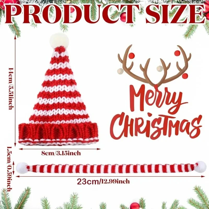 8pcs Mini Christmas Hat And Scarf Set Santa Cap For Christmas Tree Ornaments Cup Bottle Doll Crafts DIY Art Decoration Supplies