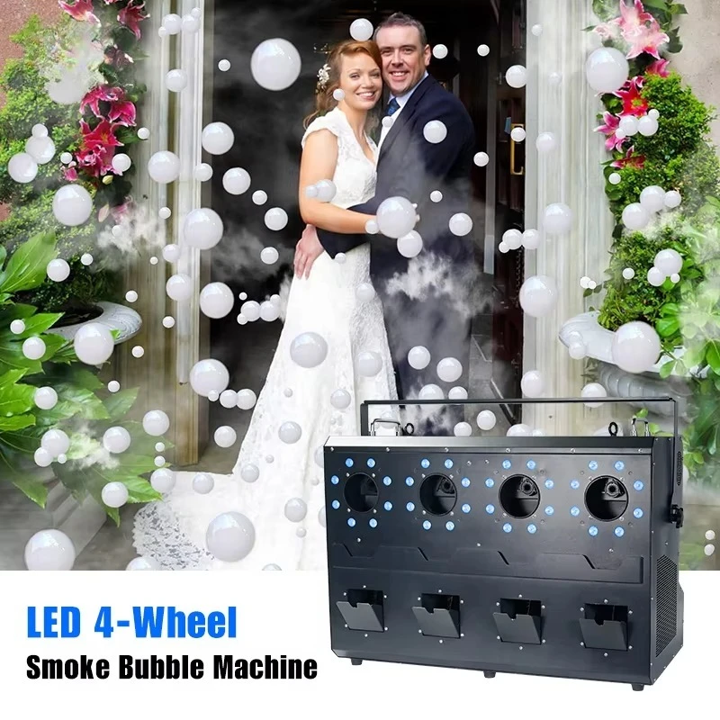 4 Head Remote Control DMX Fog Bubble Machine RGB 3in1 LED Automatic Liquid Smoke Bubble Machine for Wedding Party Stage DJ Disco