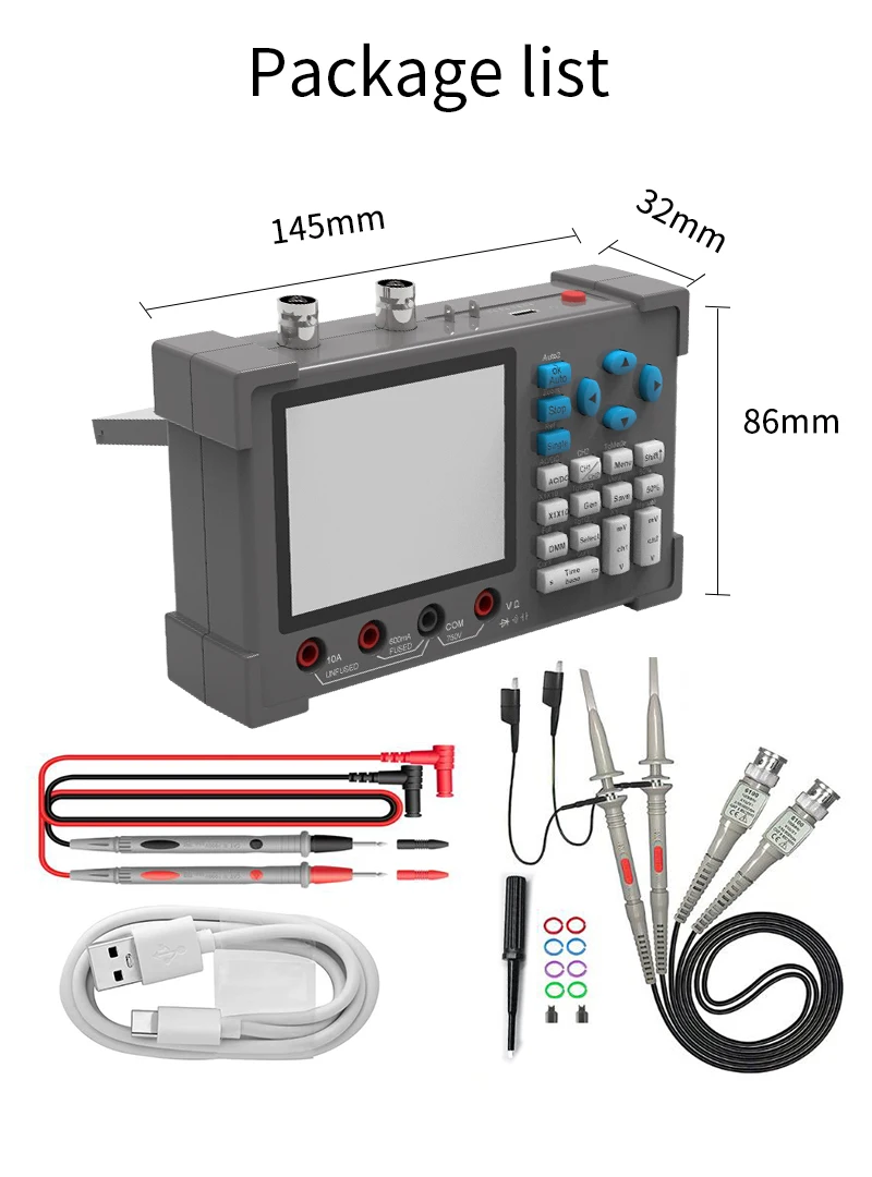 DSO3D12 3.2 Inch Desktop Digital Oscilloscope 120M Bandwidth Dual Channel Multimeter and Signal generator 3 in 1