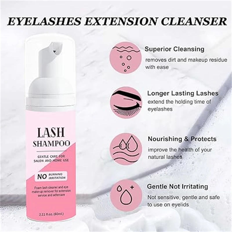 Eyelash Extension Cleanser, Lash Shampoo Brush, Removedor de Maquiagem, Salon Facial Nose Pore, Escovas de Limpeza Cosmética, 50ml, 3 em 1