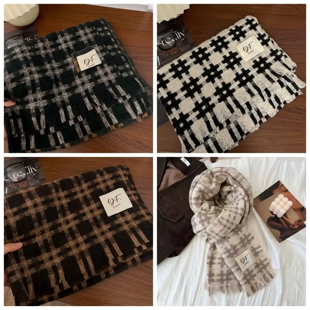 Lenço de lã xadrez luxuoso para meninas, cachecóis monocromáticos, xale longo, xale de caxemira, estilo coreano, quente para o inverno