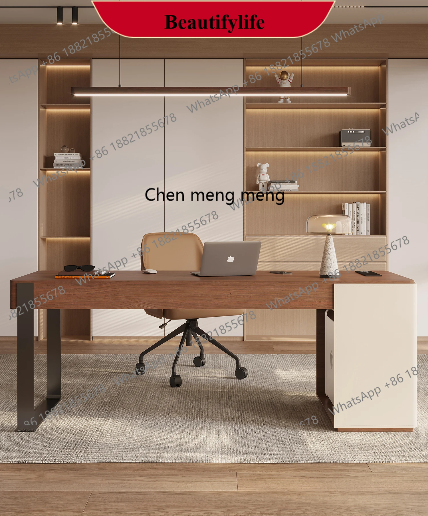 

f185 Light luxury modern high-end walnut home Italian minimalist workbench solid wood large board computer desk