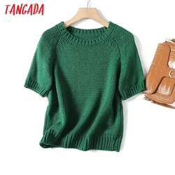 Tangada Women 2024 Green Knitted Sweater Jumper Short Sleeve Female Pullovers 4C105