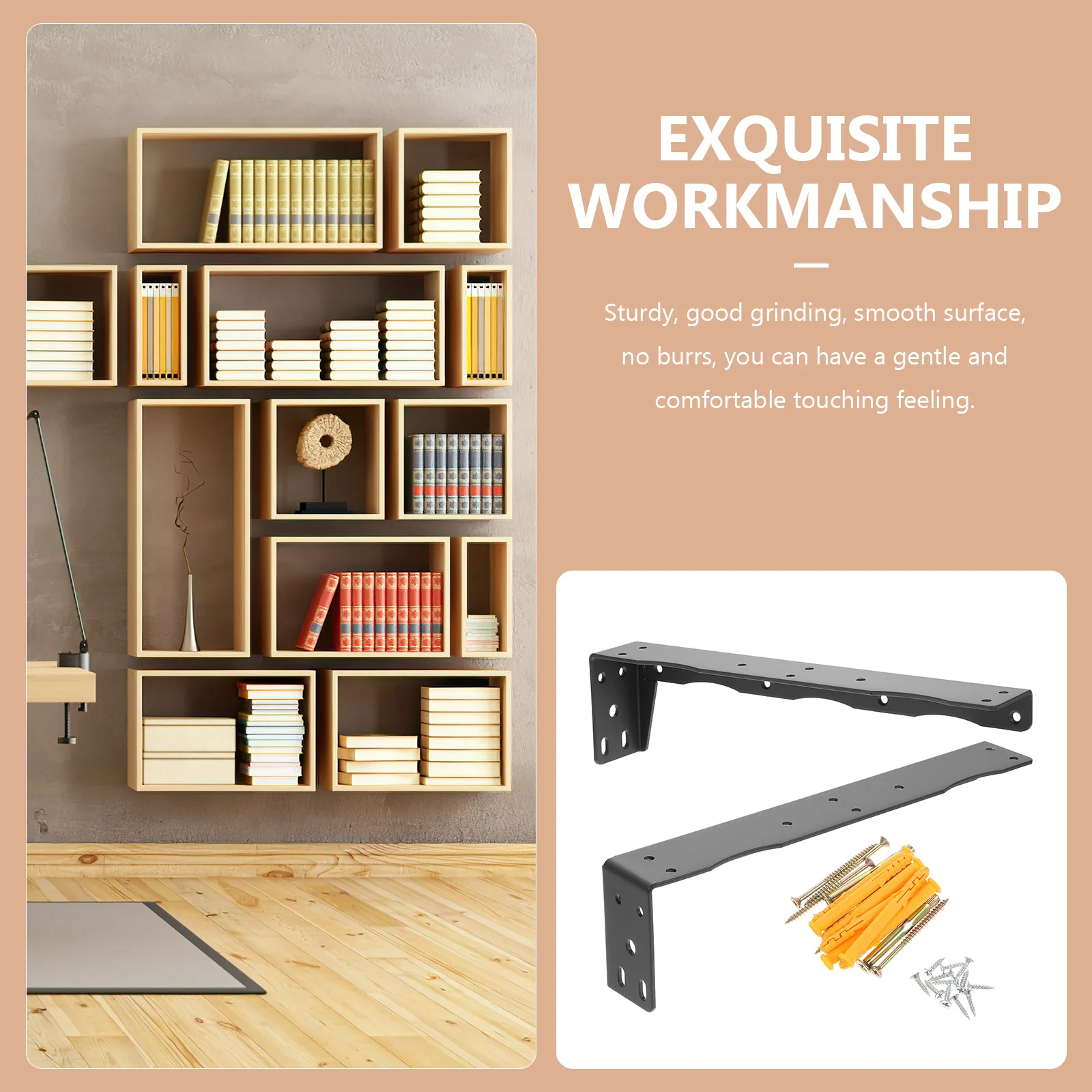 

2 Pcs Shelf Brackets Heavy Duty Floating Angle for Bookshelf Metal Iron Shelves