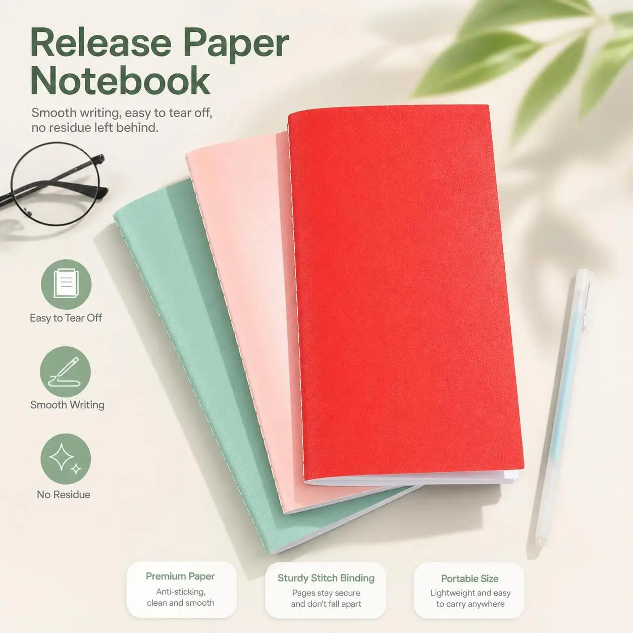 Carnet portable en papier décollable à surface lisse, avec rangement pour autocollants et rubans Washi, pour la planification de voyages, les journaux