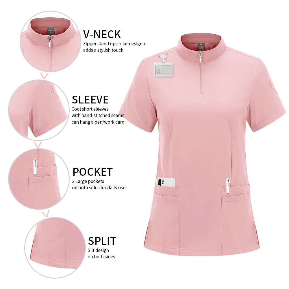 High-Quality 1 Set Women's Polyester Scrubs Fitted Nurse Uniform with Patch Pocket Work Clothes for Beauty SPA Nurse Accessories