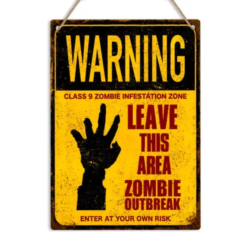 WARNING ZOMBIE OUTBREAK Retro Metal Sign Door Plaque Funny Man Cave Bar Pub Gift