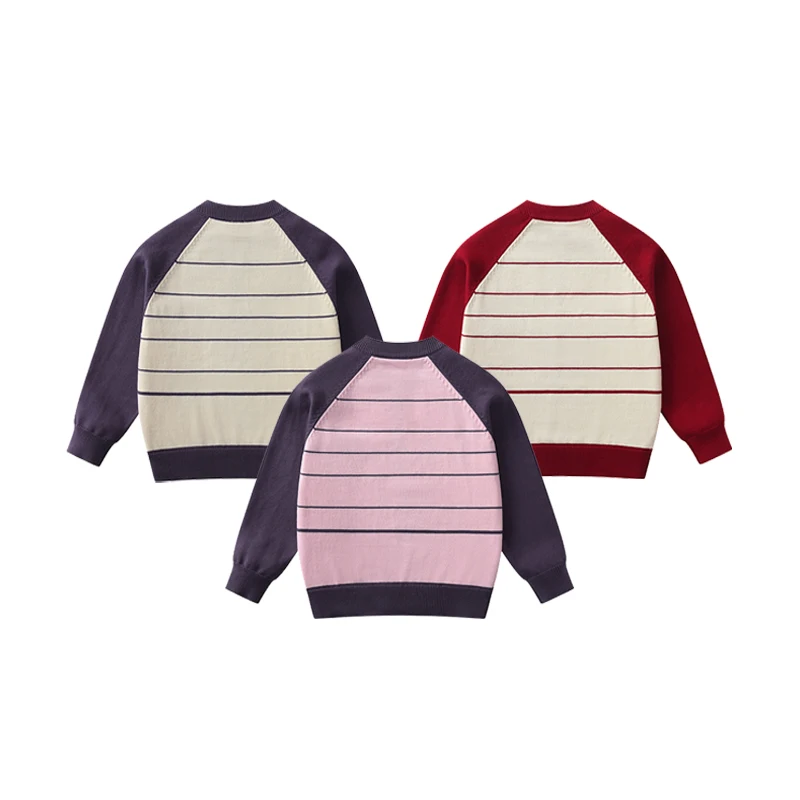 Kids Girls Cartoon Dog Embroidery Knit Cardigan Red White Striped Raglan Long Sleeve Button Sweater for Toddler Boys Girls