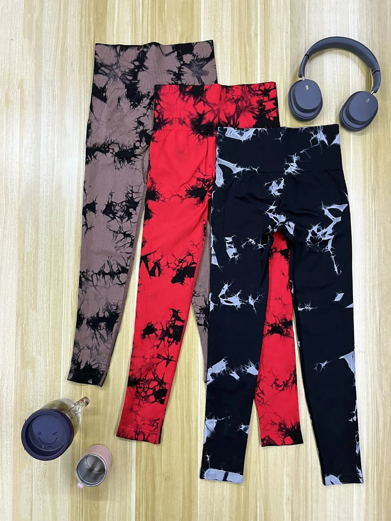 Tie Dye Seamless Leggings for Women High Waist Yoga Pants Scrunch Butt Lifting Elastic Tights Wide Waistband Sports Leggings image 6