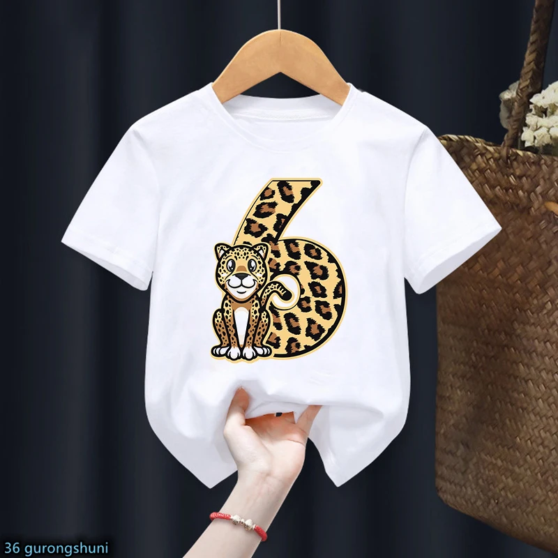 T-Shirt For Boys Funny Animal Leopard 1-10th Birthday Number Print Kids Clothes T Shirt Summer Boys Birthday Clothes Baby Tshirt