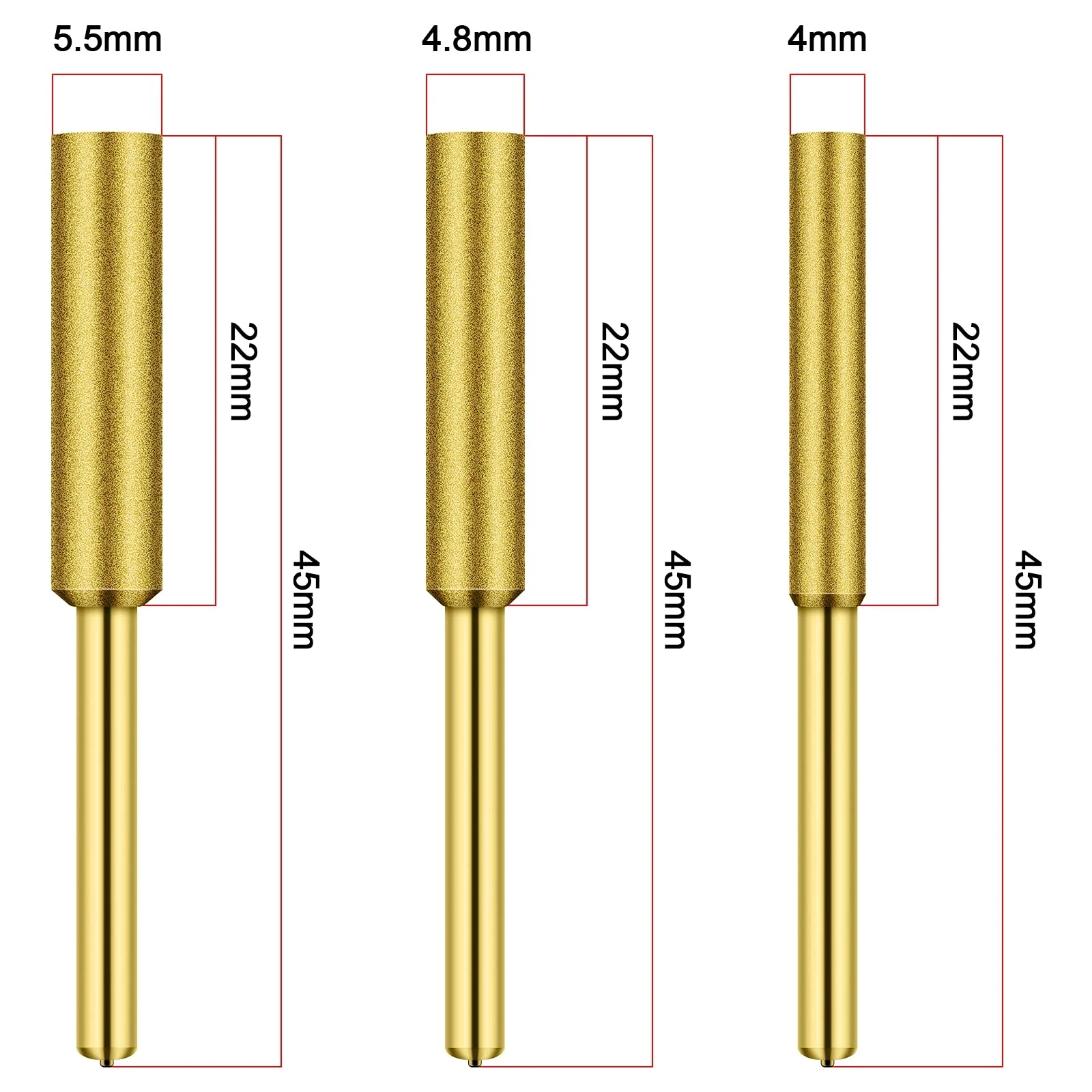 6PC Gold Diamond Coated Cylindrical Burr 4mm 4.8mm 5mm Chainsaw Sharpener Stone File Chain Saw Sharpening Carving Grinding Tool