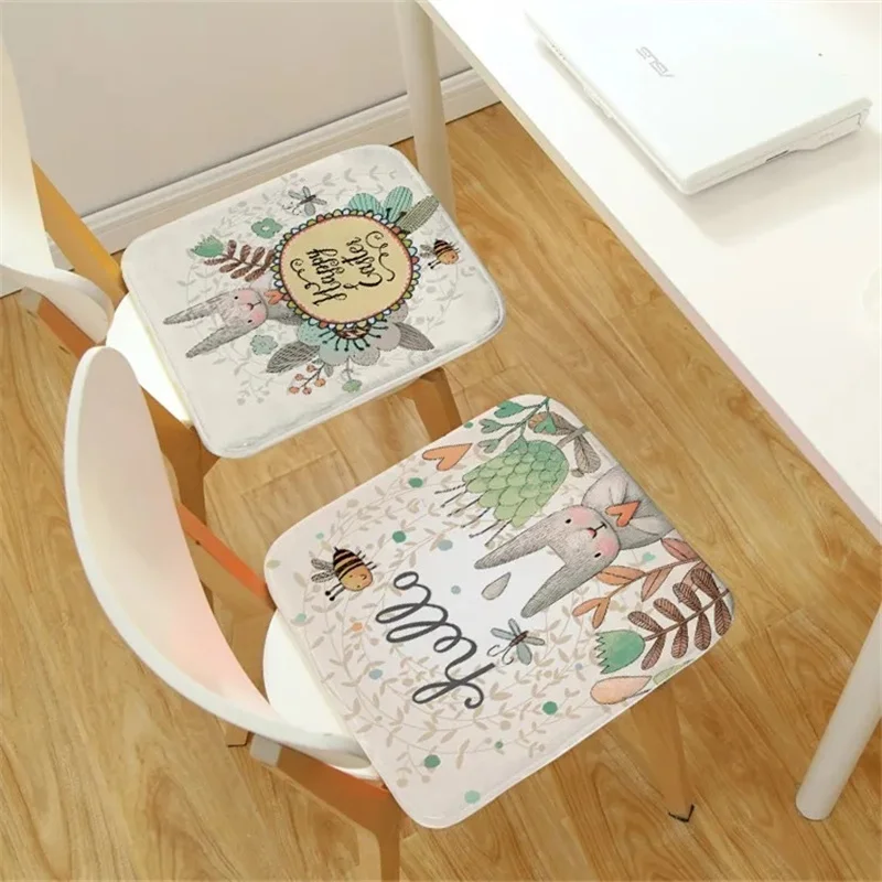 Cartoon Square Home Cushion Four Seasons Universal Living Room Dining Chair Anti-slip Mat Cute Rabbit Print Decor Stool Cushion