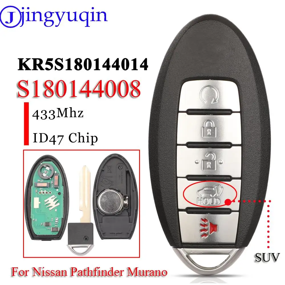 

jingyuqin 5-кнопочный смарт-ключ-брелок для внедорожников с функцией бесконтактного доступа, 433 МГц, ID47 S180144008 KR5S180144014 для Nissan Murano 2013-14, Pathfinder 2013-16