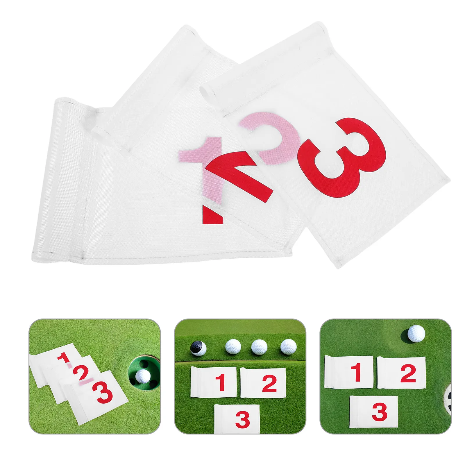 

3Pcs Golf Flags High Visibility Nylon Mini Pin Flags 8.65x6.29 Inch Detachable Numbered Yard Hole Backyard Practice Putting