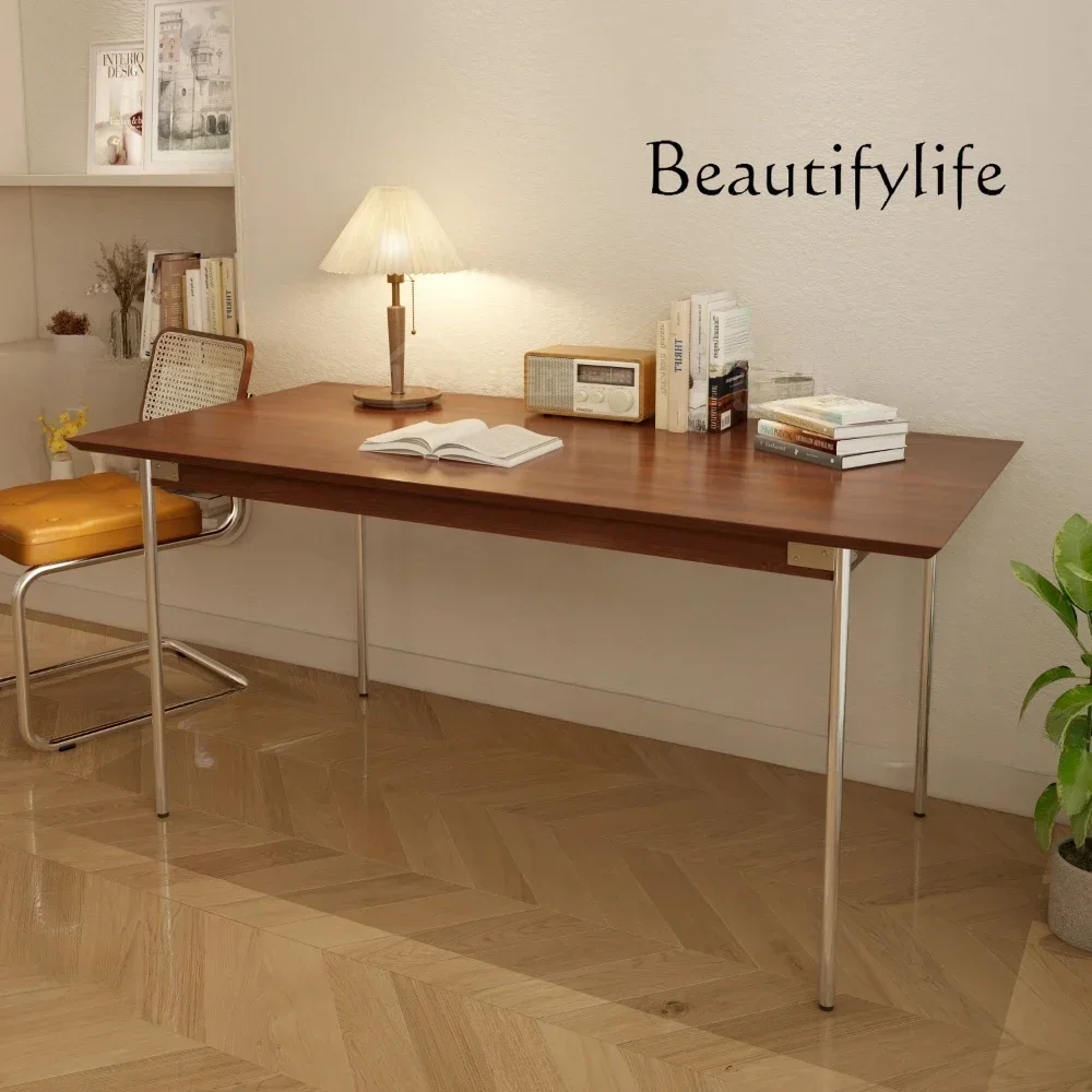 FG26 طاولة طعام من الخشب الصلب على الطراز القديم الاسكندنافي، طاولة مؤتمرات مستطيلة بسيطة #4