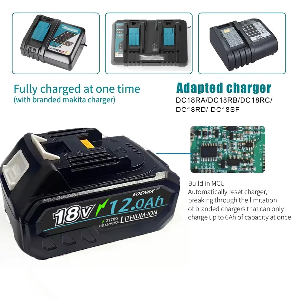 For Makita 18V 12Ah Rechargeable Battery 21V 21700 Li-ion Cell Suitable For Makita Power Tool BL1860 BL1880 BL18100