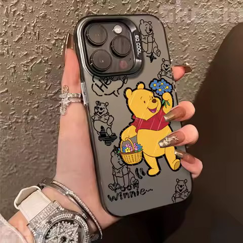 Cute Cartoon Winnie Pooh Flowers Phone Case For Samsung Galaxy S25 Ultra S24 Plus S23 FE S22 S21 S20 A15 A34 A35 A54 A55 Cover