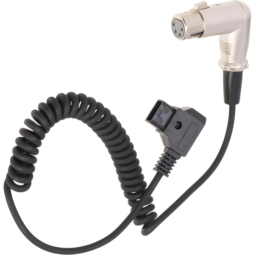 FOTGA 코일 D-탭 앵글 XLR 암 4 핀 전원 케이블 어댑터, 캐논 C300 III C500 II 블랙매직 URSA 미니 프로, 소니용