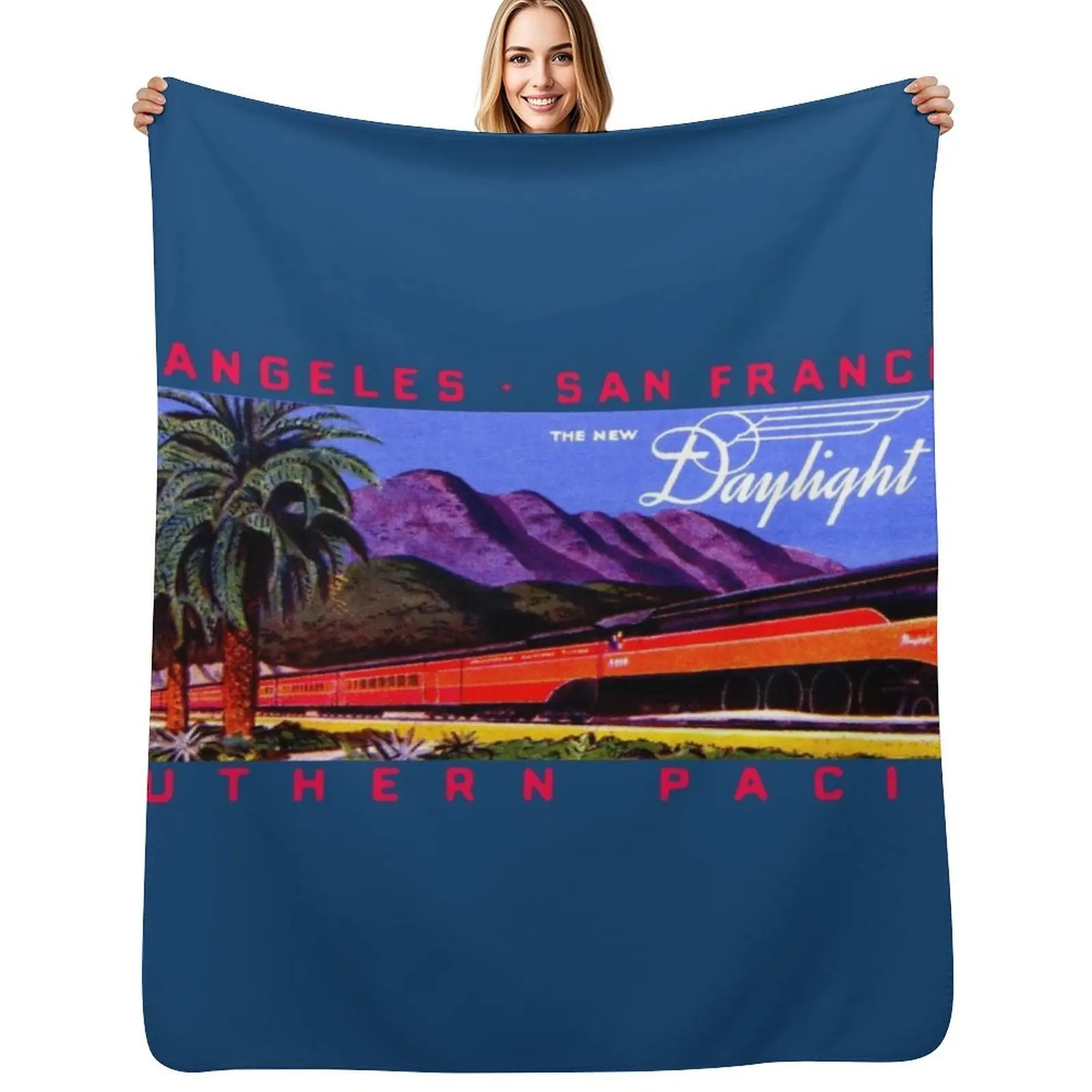 1930s Daylight Railroad Train Throw Blanket Warm Throw Blanket Gift for Anniversary
