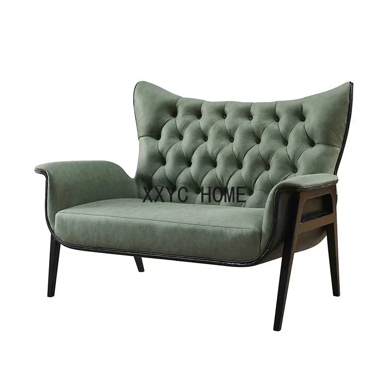 

Light Luxury Nordic Living Room Pull Buckle Soft Bag Sofa Armrest Solid Wood High-Grade Lounge Sofa Chair