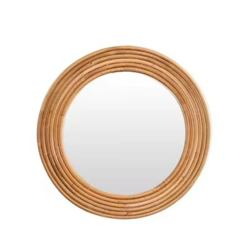 

Imported rattan bedroom rattan craft handmade makeup simple retro wall hanging round pastoral mirror