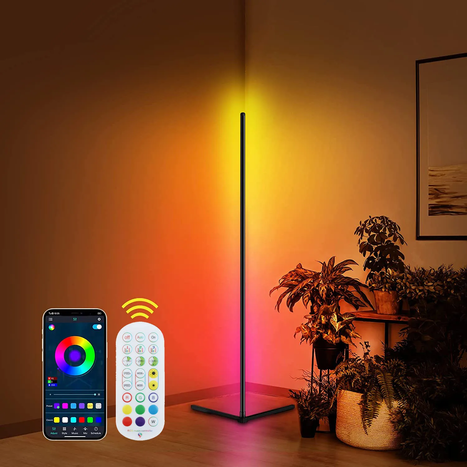 

Smart Corner Floor Lamp RGB Corner Lights with Bluetooth and Remote Dimmable Standing Lamp for Bedroom Living Room Modern Decor