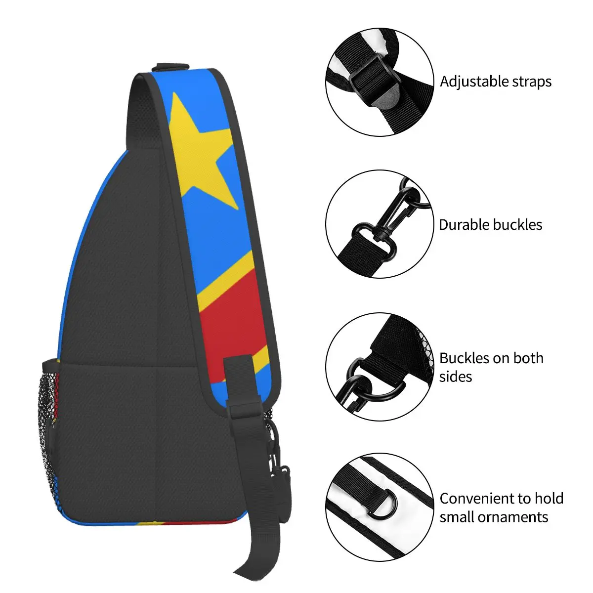 Vlag Van Congo Crossbody Slingtassen Casual Borsttas Kinshasa Zaire Schouderrugzak Dagrugzak Voor Wandelreispakket