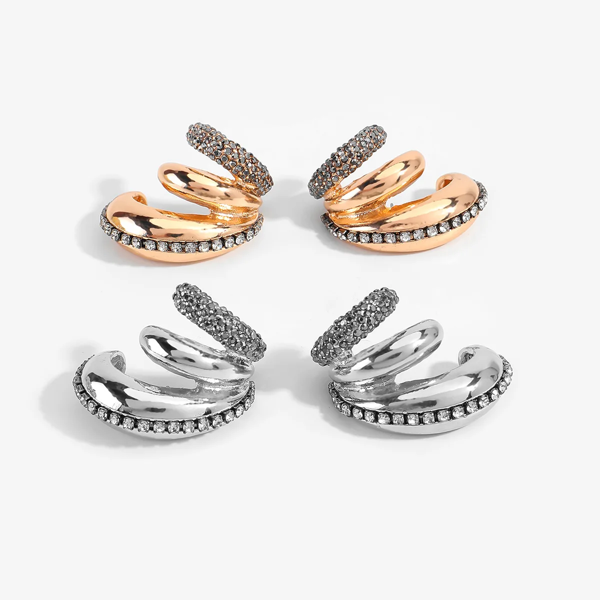 Light luxury multi-layer C-type diamond-encrusted niche design stud earrings, fashionable temperament, versatile earrings, cross