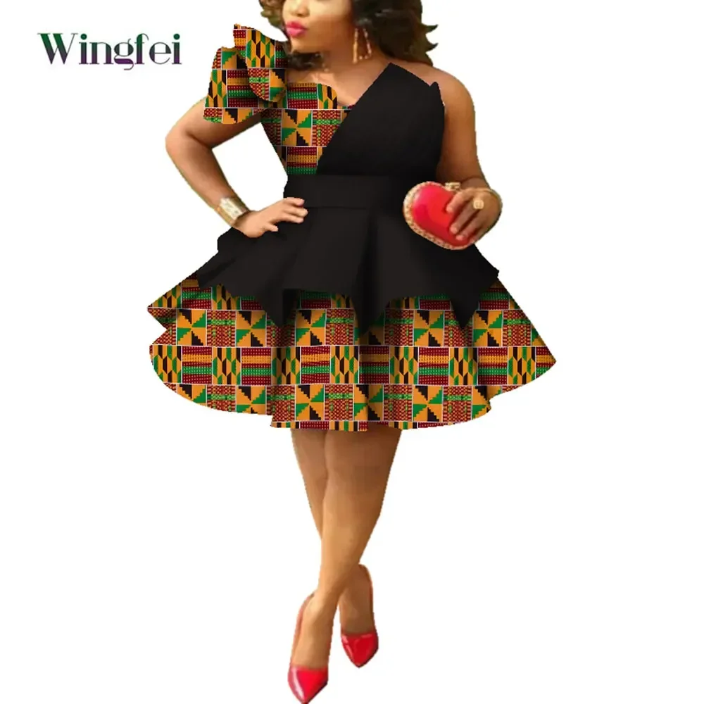 African Dresses for Women Ankara Print Strapless Multi-layer Dresses Dashiki Party Wedding Evening Dress African Clothing WY4213