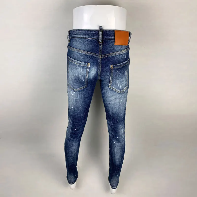 Streetwear Fashion Men Jeans Retro Blue Stretch Slim Fit Ripped Jeans Men Patched Designer Painted Hip Hop Brand Pants Hombre