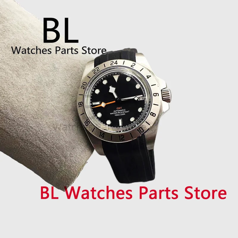 

BL 40mm Men Watch NH34 GMT Mechanical Wristwatch Black Blue Dial Rubber Strap Domed Crystal Luminous Waterproof Reloje