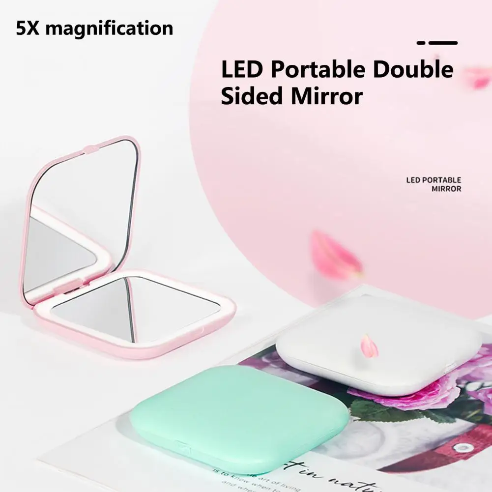 

1 Set Durable Soft Light Double Mirror Design 5 Times Magnification LED Travel Makeup Mirror Women Accessories