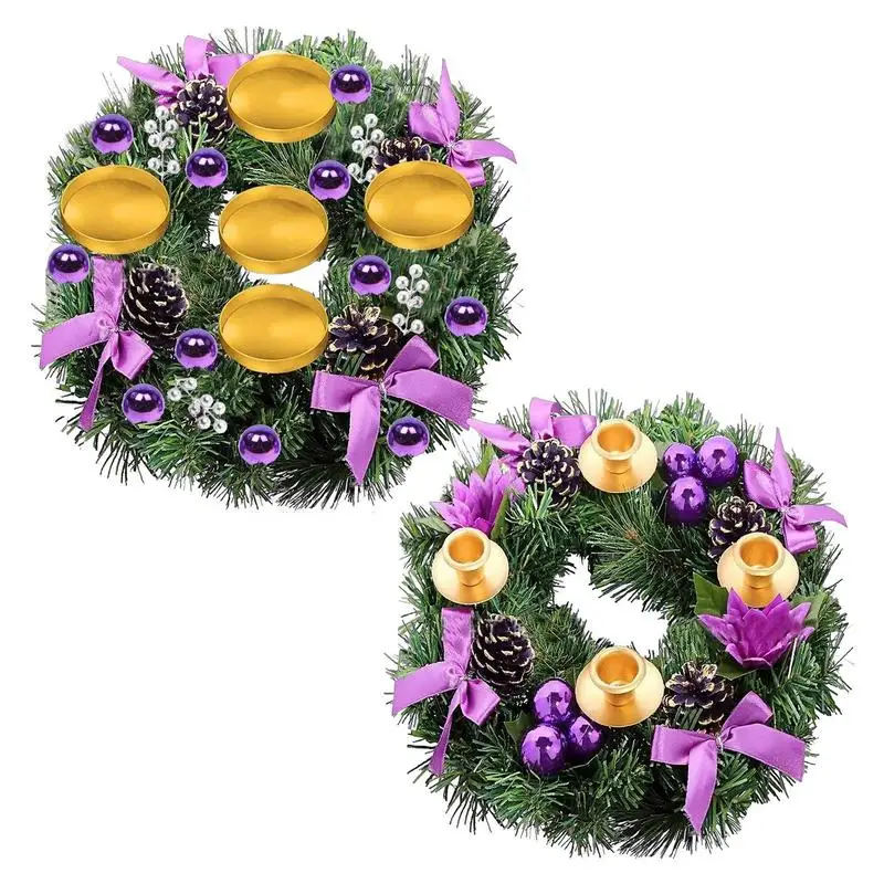 Christmas Advent Wreath Candle Holder Pinecones Garland Candle Holder For Taper Candles 2024 Ribbon Bows Pinecones Centerpiece