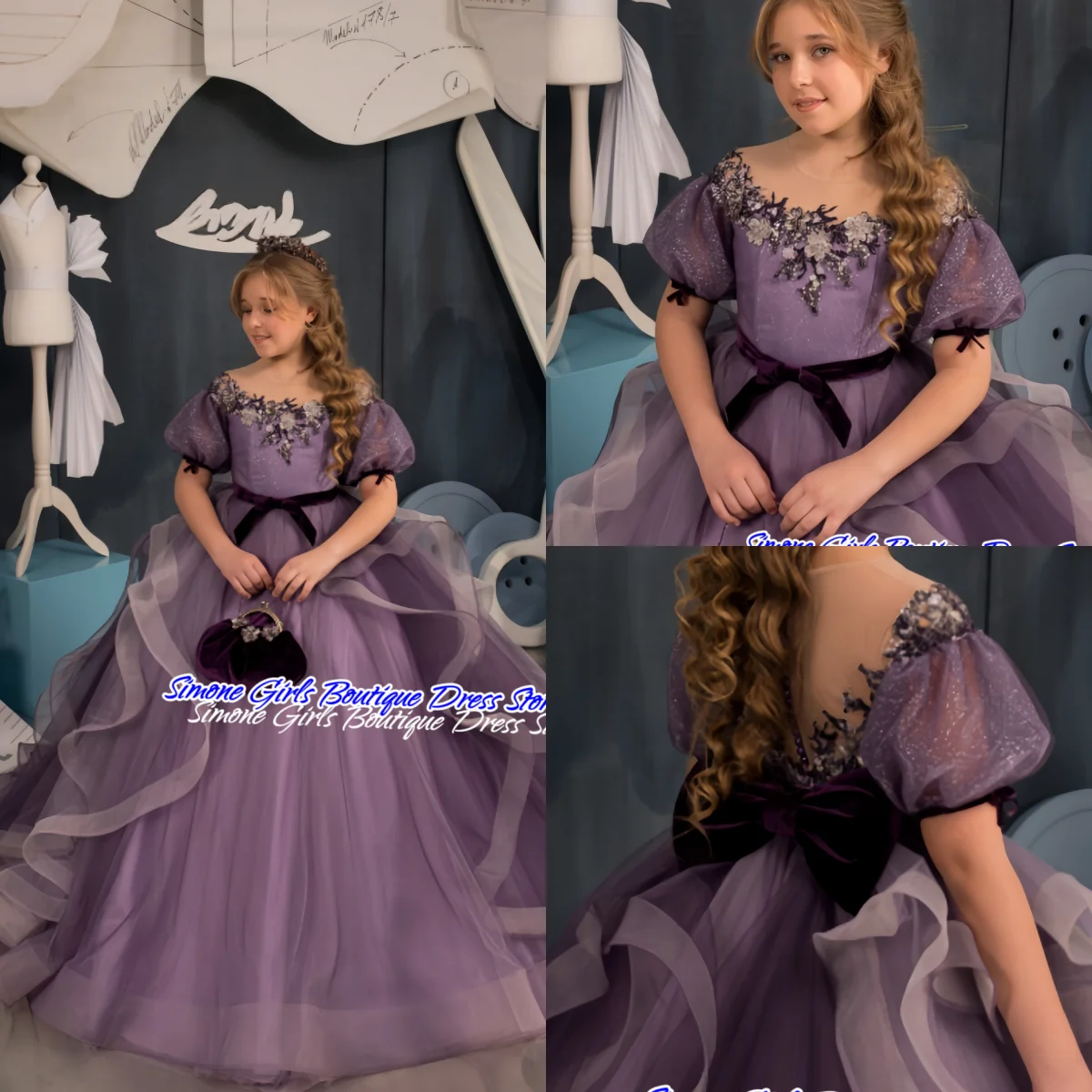 فستان الأميرة ذو الطبقات بخياطة من الدانتيل فساتين فتاة الزهور غير المتكافئة للاستقبال الرسمي وحفلات الرقص