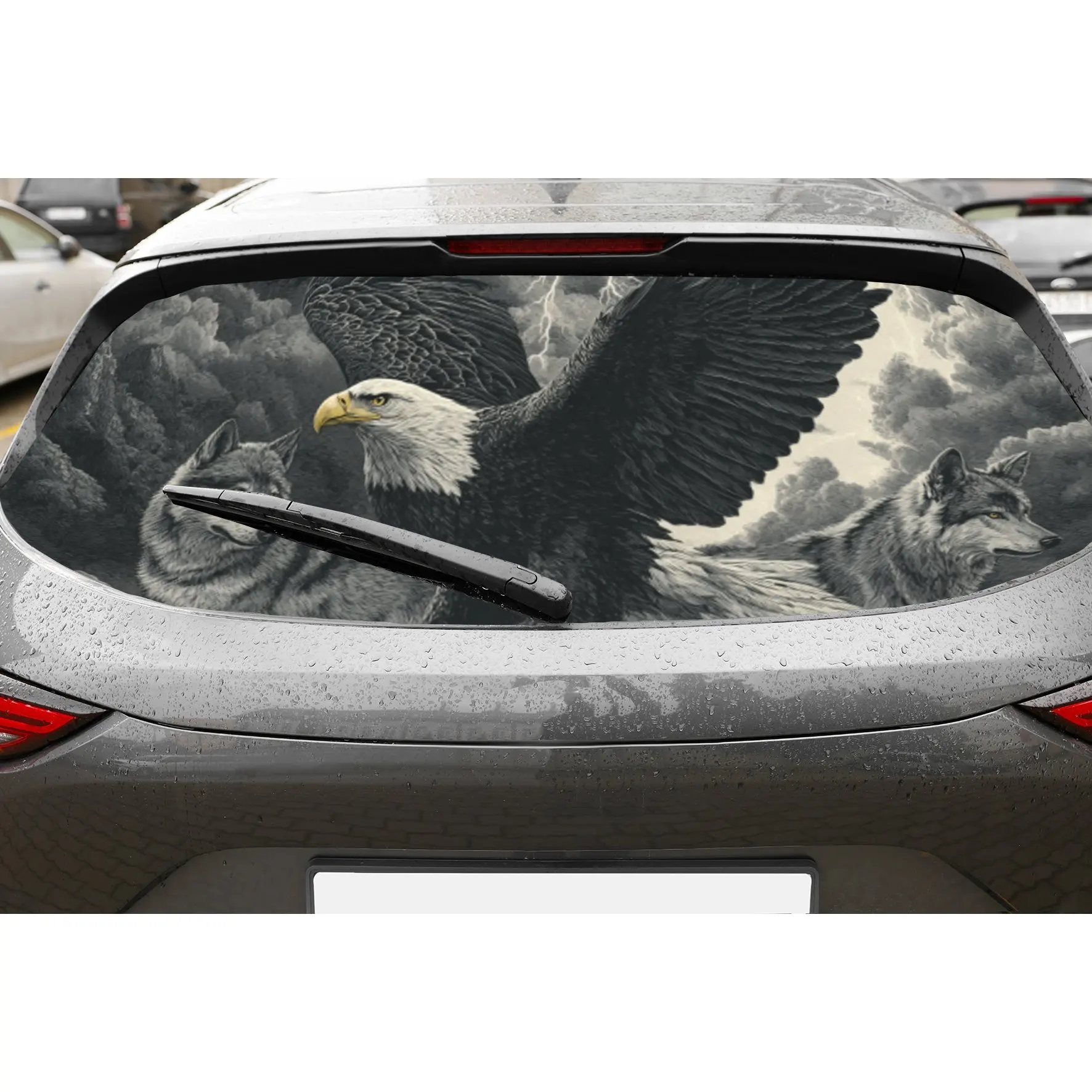 

bald eagle and wolves car rear window vinyl wraps sticker,auto art sticker,self-adhesive waterproof rear window decoration,gene