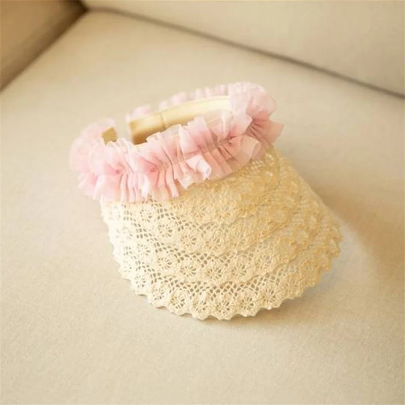 New Arrivals 2022 Kids Girls Sun Hats Lace Flower Hollow Out Child Big Brim Visor Hat Cap Outdoor Beach Summer Straw Hat