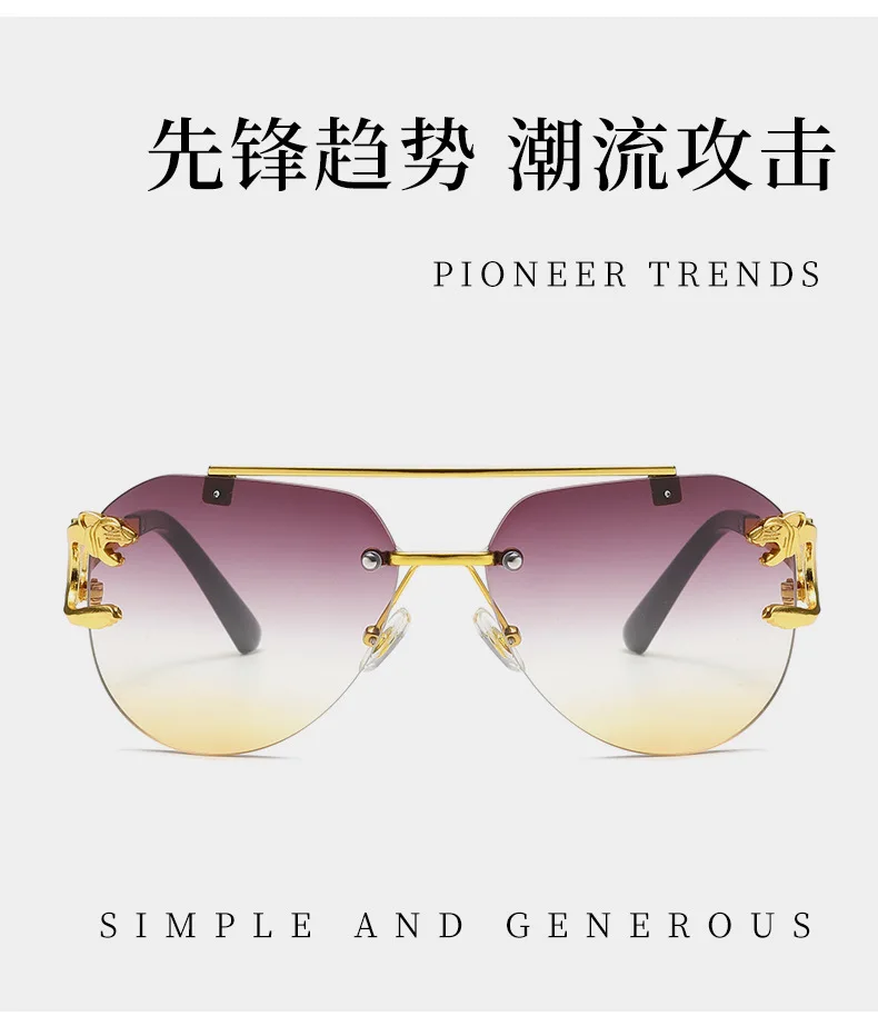 Neue randlose Piloten-Sonnenbrille mit Metallrahmen für Damen und Herren – Große runde Sonnenbrille mit Farbverlauf für Reisen – Detail 2