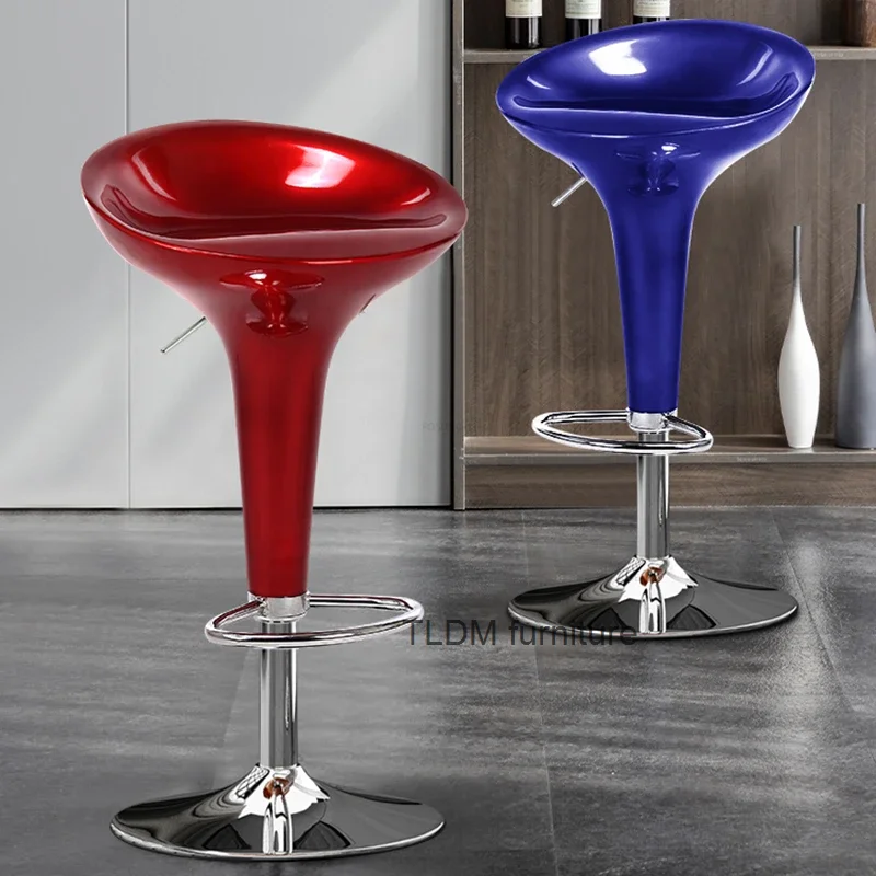 Modern Plastic Bar Chairs Home Kitchen High Stool Simple Bar Furniture Front Desk Back Chair Light Luxury Cafe Lift Swivel Chair