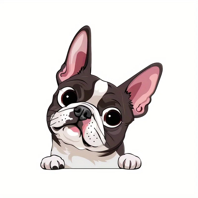 Pegatina para ventana de coche Boston Terrier: lindo cachorro negro-marrón con ojos expresivos, pegatina de vinilo autoadhesiva impermeable para coche