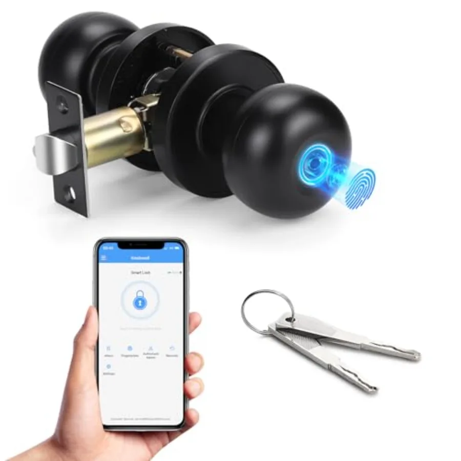

Fingerprint Door Lock, Smart Door Knob, Keyless Entry Door Lock with APP Control, Biometric Fingerprint Door Knob with Auto Loc