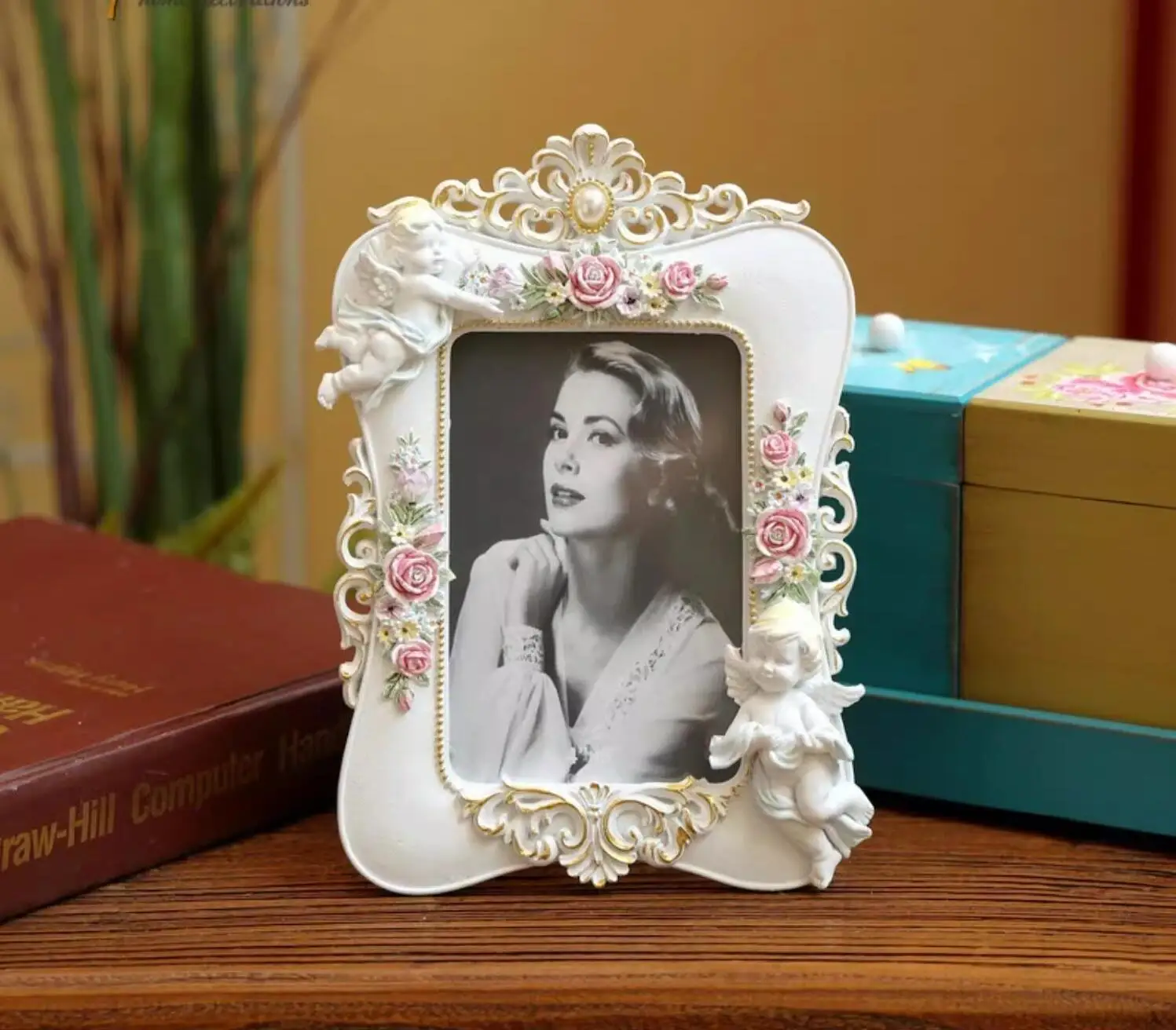 Resin Photo Frame with Angel Beauty Rose, Europe Photo Frame, Home Study, Office Decoration Gift, MF817, New