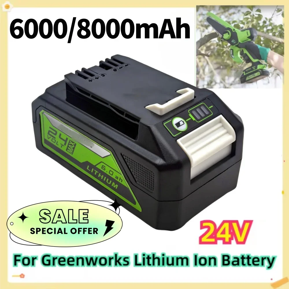 

For Greenworks 24V 6.0Ah Lithium Battery for Greenworks 24V Tools MO24B410 MO48L4211 HT24B210 21342
