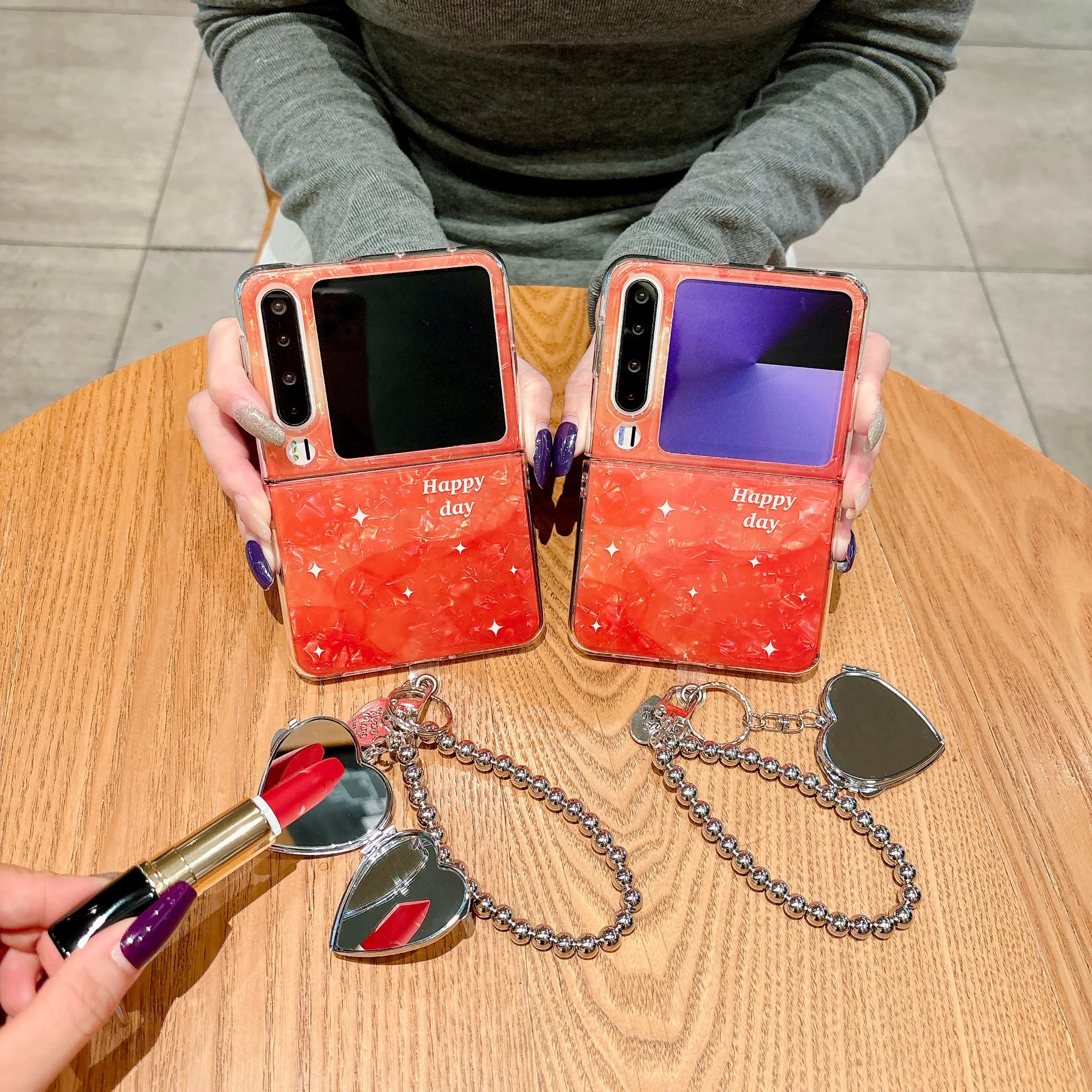 

Back Cover For Huawei Pura X Case IMD Shell Orange Star Mirror Wristband Bracelet Chain Shockproof Phone Case