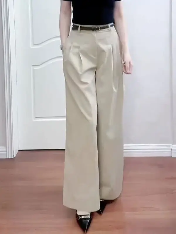 

Khaki Wide Leg Pants Women's Casual High Waist Slimming Versatile Straight Cut Autumn New Sle Commute Faion Ladies Pants