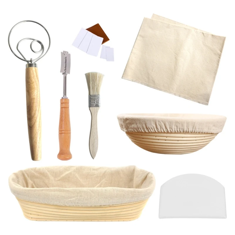 

New Bread Dough Rattan Diy Tool Home Bakers(Basket,Cloth Covers,Dough Scraper,Brush)