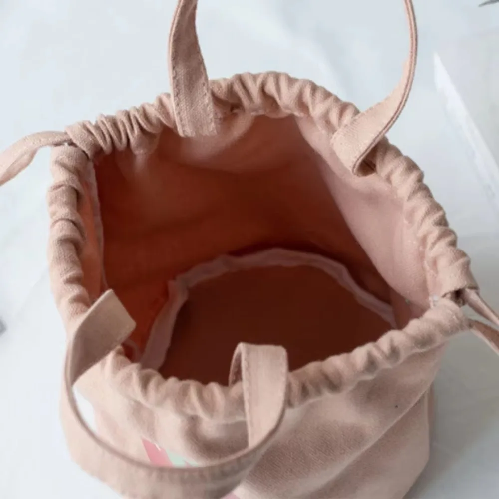 2023 Mini Canvas Drawstring Bag Female Cartoon Strawberry Handbag Bucket Bag Lunch Box Small Cloth Bag Women Tote Food Bags