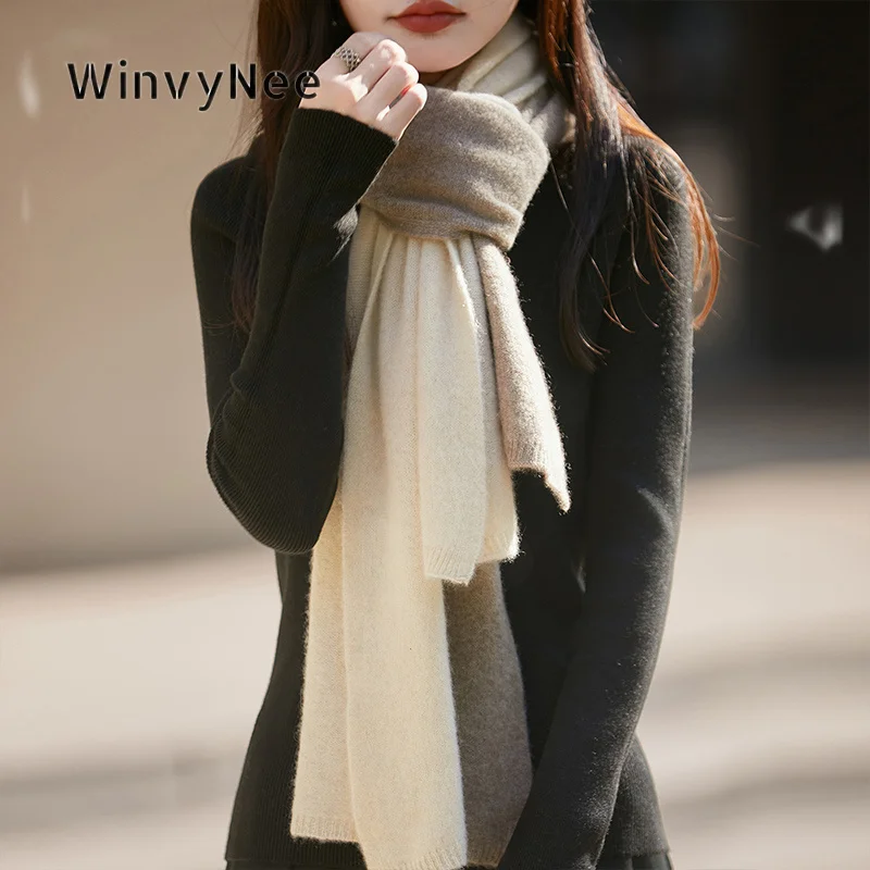 WinvyNee Women Pure Wool Knitted Double Splice Shawl Scarf Solid Color Windproof Cozy Outer Wrap In Cold Fall Winter ZG1673016